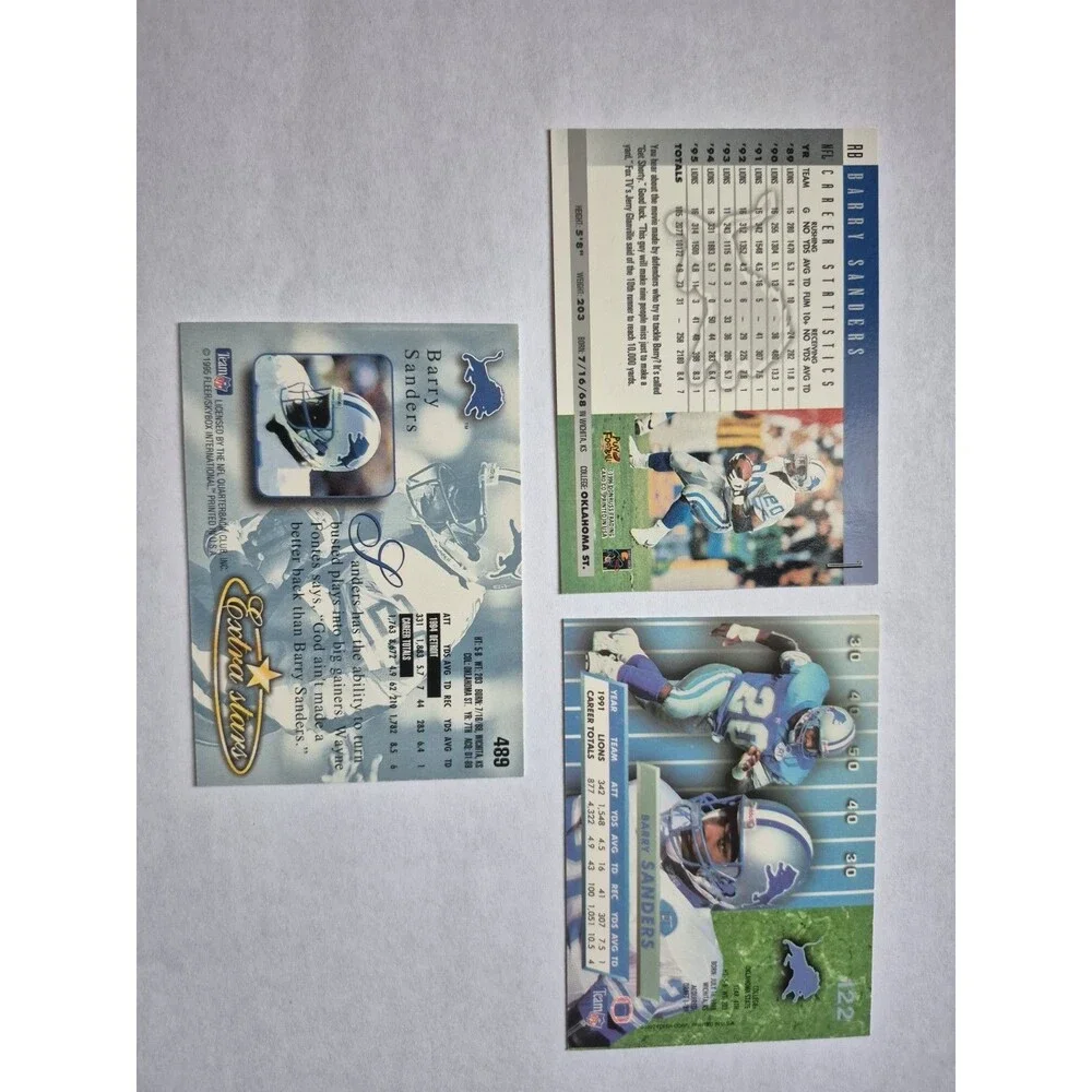 Barry Sanders Detroit Lions 3 Card Lot Fleer Ultra Donruss Extra Stars 1992-96